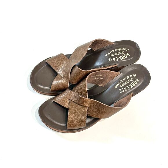 Kork Ease Geena Leather Wedge Sandals Brown Slip On Womens Sz 8 Made in Brazil - Picture 2 of 8